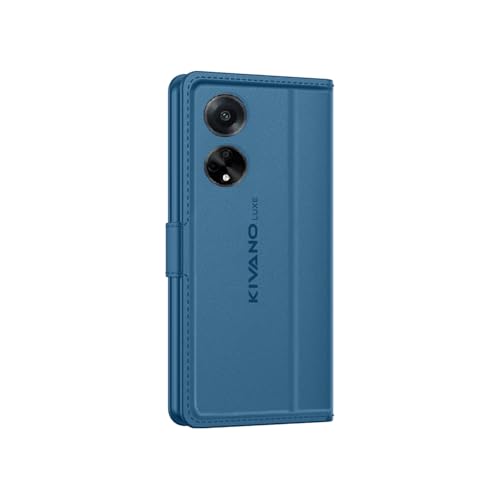 Image of KIVANO LUXE Compatible for Oppo F23 5G Luxury Handmade Leather Magnetic Flip Folio Case | Card Holder & Kickstand | Slim Protective Cover | Unisex - Blue