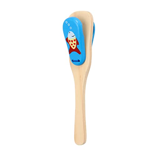 Vaguelly 1Pc Wooden Castanet with Long Handle Safe and Musical Instrument for Produces Pleasant Rhythm Sounds for Early Music Education and Rhythm Development Blue