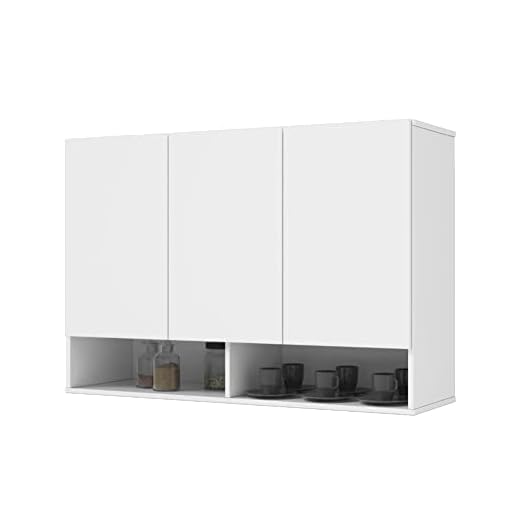 Armario Aereo Milão Cozinha 3 Portas e 2 Nichos Branco