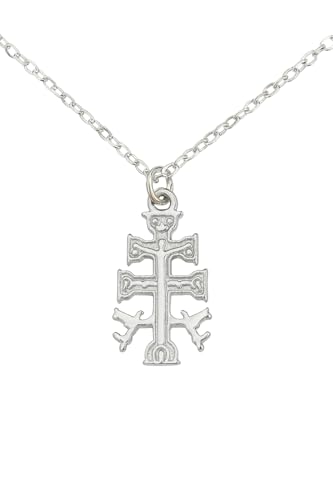 Collar Cruz de Caravaca Bendecida Dorada con Cadena 45 cm | Acero Inoxidable con Baño de Oro | Grabada y con Relieves Artesanales | Amuleto de Fe y Protección en Caja de Regalo (Plata, 2 Cm)