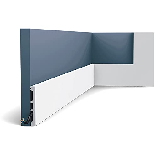 Orac Plinthe SX163 SQUARE Polystyrène extrudé (HDPS) lisse angulaire avec passage de câble prétraité