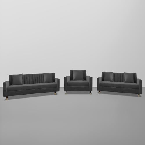 Image of Casaliving Garcia 3+2+1 Seater Sofa Set for Living Room (Black Colour) Premium Fabric Sofa