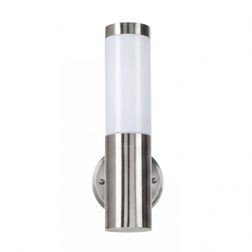 Licht-Erlebnisse Au&szlig;enlampe Wand Edelstahl H: 34cm schmal schlichte Au&szlig;enleuchte E27 Wandlampe au&szlig;en Balkon Haust&uuml;r