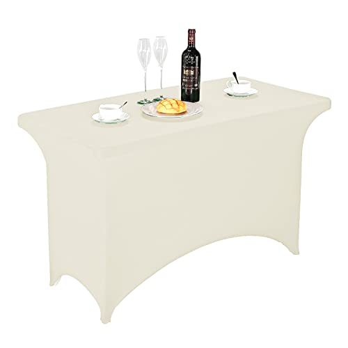 Image of FORLIFE Spandex Table Covers,Fitted Tablecloth for Rectangular Tables, Stretch Patio Table Covers, Universal Spandex Table Cover for Wedding, Banquet, Party (4ft, Ivory)