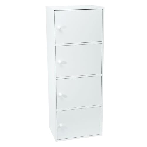 WERKA PRO Meuble Blanc à Portes - 4 Portes - Panneaux de Bois MDF - 106 x 40 x 29 cm - Livré en Kit avec Plan de Montage - pour Salle de Bain, Couloir ou Chambre -...
