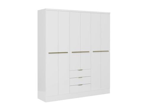 Vente-unique-Armario de 6 Puertas y 3 cajones - L180 cm - Blanco - PEROLI