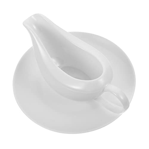 VOSAREA 1Set White Gravy Boat with Saucer Tray for Sauces Dressings and Condiments for Everyday Use and Holiday Gatherings Convenient Pouring Nozzle for Drip