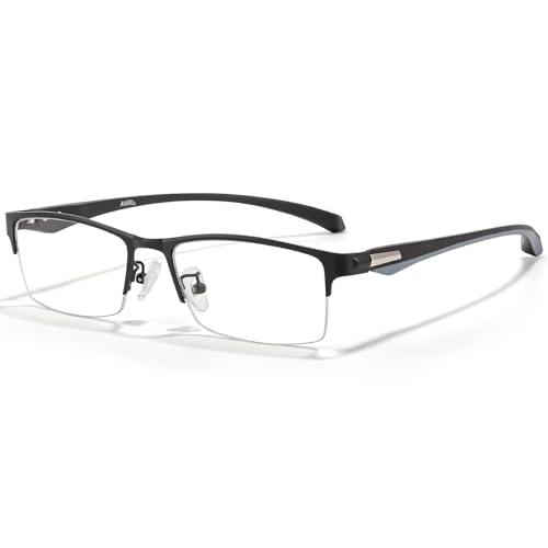 Image of ANRRI Blue Light Glasses for Men Semi Rimless Rectangle Metal Frame UV Blocking Computer Glasses