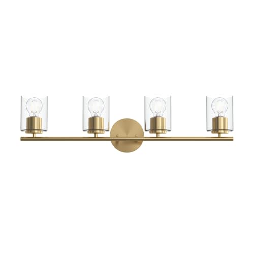 Image of Progress Lighting Replay 31.125 Inch 4-Light Vanity Light, Transitional, Brushed Gold with Clear Glass Shades, (7.875 inch H x 31.125 inch W x 6 inch D), P300584-191