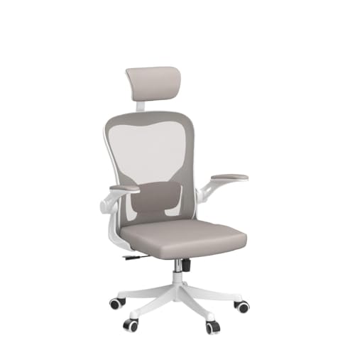 Image of Monhey Office Chair Ergonomic Desk Chair with Lumbar Support&Headrest&Flip-up Arms Height Adjustable Rocking Swivel Computer Chair Multi-Angle from 90 to 125 with 350LBS Capacity (02White+Khaki)
