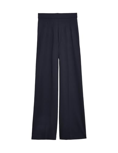 Image of Solid Navy Blue Viscose Womens Wide Leg Jersey Stretch Trousers