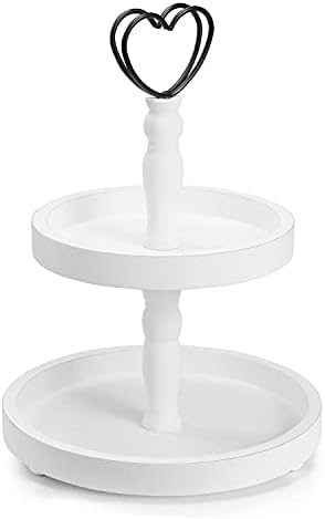 Tiered Tray Stand,Two Tier Tray,2-Tier Decorative Trays, White Tiered Tray for Vintage Decor, Round Wooden Platter for Macaron Plate Cakes, Fruits, Desserts Fruits(White Round)