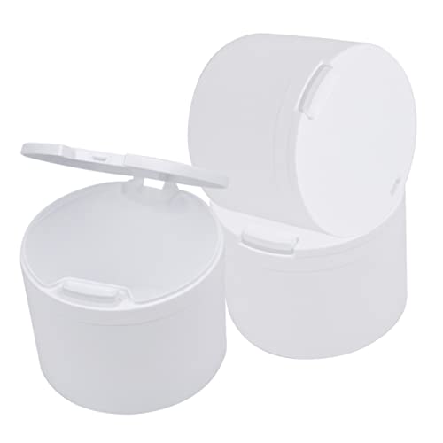 FOMIYES 3Pcs Cotton Ball Holder Plastic Cotton Swab Storage Organizer with Lid Round Makeup Cotton Container Box for Bathroom Vanity Countertop
