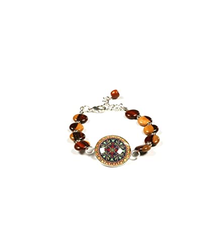 Bracelet femme cabochon en verre d'exception et bois noble bicolore fait main