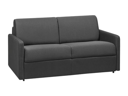 Vente-unique-Sofá Cama Italiano 2 plazas de Tela CALIFE - Gris - Cama 120 cm - Colchón 14 cm