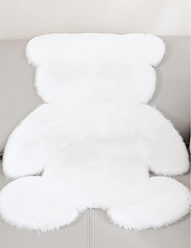 KRIPINC Bear Faux Sheepskin Rug, Animal Faux Fur Rug, White Fluffy Carpet, Kids Carpet - Image 4