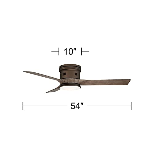 Casa Vieja 54" Salerno Modern Industrial Hugger Low Profile 3 Blade Indoor Outdoor Ceiling Fan with Light LED Remote Bronze Wood Opal Glass Damp Rated for Patio Exterior House Porch Gazebo thumbnail 4