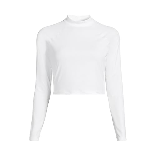 Lands' End Women's Long Sleeve Mock Neck Cropped UPF 50 Sun Protection Rash Guard3
