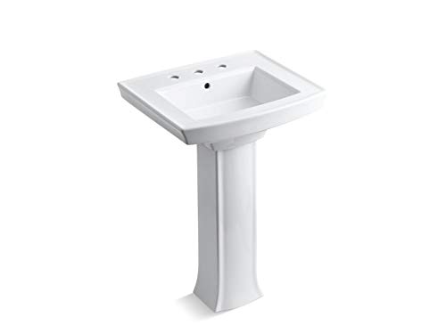 Product Image of the KOHLER K-2359-8-0 Archer 24' Rectangular Pedestal Bathroom Sink, Rectangle Bathroom Sink with 8' Widespread Faucet Holes, White