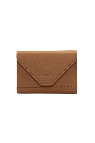 Image of grande 3639 Card Cases, Camel, 10.5 cm x 8 cm x 1.52 cm, Leather Card Holder With Magnetic Closure, Small Women Accordion Wallet