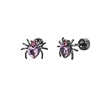 Punk CZ Spider Cartilage Tiny Stud Earrings Stainless Steel Pink Black Golden Plated Animal Crystal Love Heart Screw Flat Back Tragus Helix Studs Earring Cute Gothic Halloween Party Jewelry Gifts 18G (Black)