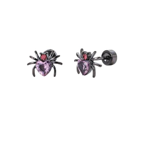Punk CZ Spider Cartilage Tiny Stud Earrings Stainless Steel Pink Black Golden Plated Animal Crystal Love Heart Screw Flat Back Tragus Helix Studs Earring Cute Gothic Halloween Party Jewelry Gifts 18G