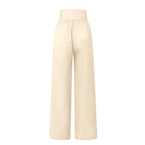 Business Casual Pants for Women, Cotton Linen Blend Wide Leg High Waisted Trouser, Breathable Flattering Fit Pants3