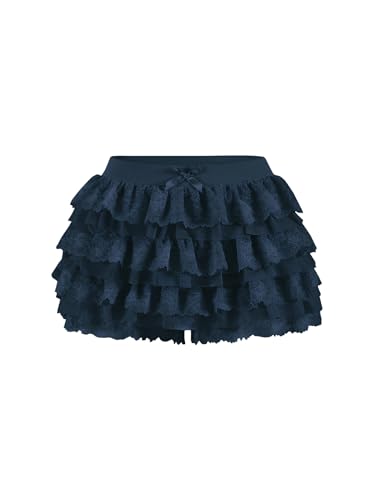 Image of Women Y2K Lace Multi-Layered Bloomers Lolita Ruffle Shorts Cute Mini Skirt | Tiered layers, elastic waist, pumpkin pants, for rave party /country concert /festival