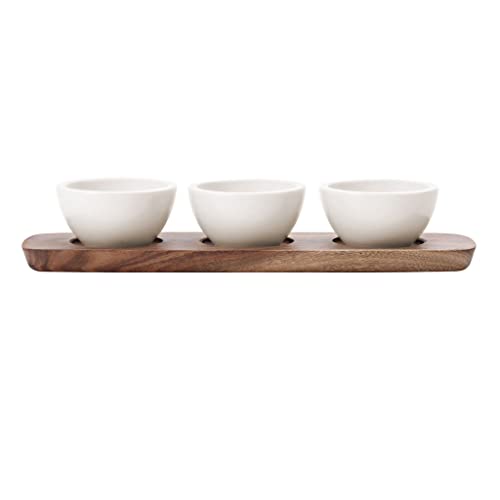 Villeroy & Boch Artesano Original Small Dip Bowl Set, 4 Pieces, Premium Porcelain/Wood, White