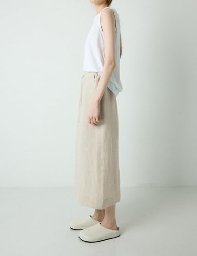 Mywinway Linen Skirts for Women Spring Summer Casual Trendy Elastic High Waisted Cotton Linen Midi Skirt with Pockets4