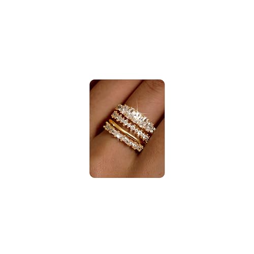 LOLIAS Stackable Gold Rings for Women Non Tarnish - Dainty Cubic Zirconia Wedding Bands Ring Set Minimalist Trendy Statement Engagement Promise Thumb Rings Stacking Size 5-10 14K Gold Plated Size 7
