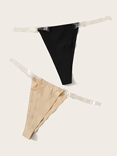 GORGLITTER Women's 2 Piece Clear Strap Thong Invisible G String No Show Underwear Panties2