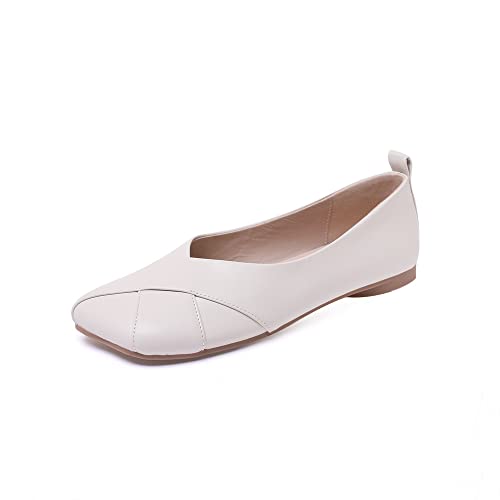 TinaCus Soft Genuine Leather Women's Square Toe Slip On Handmade Flat Shoes