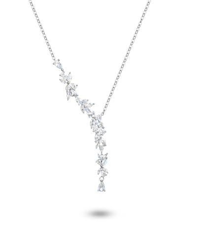 FANCIME Wisteria Reverie Necklace for Women Sterling Silver Simulated Diamond Flower Drop Y Necklace Fine Jewelry Wedding Birthday Anniversary Christmas Gifts for Wife Women Bride Her