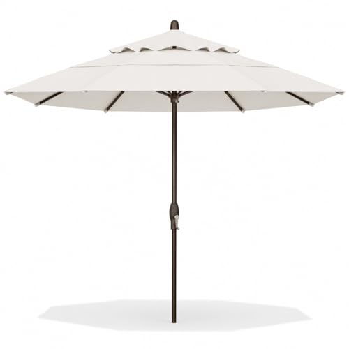 Treasure Garden 11ft Double Wind Vent Patio Umbrella Outdoor Market Umbrella Deluxe Auto-Tilt Bronze Aluminum Frame (Sunbrella Natural)