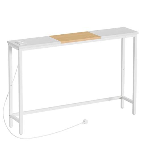 HOOBRO Table Console, Console Meuble étroite, Table élancée derrière Le canapé, Table d’Entrée avec Prise et Ports USB, Salon, Hall, Couloir, Bureau, Blanc et...