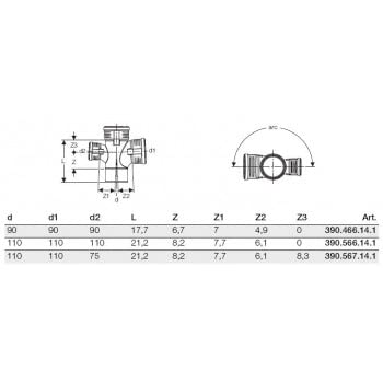 Geberit 390567141 Silent-PP - Distribuidor doble (máx. 87,5 grados, con manguitos, DN 110/110/75)