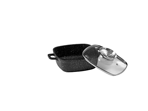 Pradel Excellence - Faitout Premium 20 x 20 cm - 2L - Fonte d'Aluminium - Revêtement Anti-Adhésif Façon Pierre - Couvercle Verre avec Bouchon Inox -...