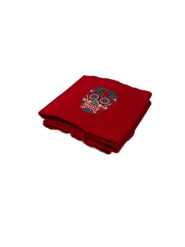 Mexican Traditional Sugar Skull Embroidered Kids Belt, Red multicolored embroidery2