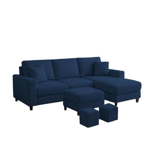 Image of Casaliving Rolando 4 Seater L Shape Sofa Set for Living Room Left Side (Blue, 4 Seater with Ottoman - RHS) Sofa Set