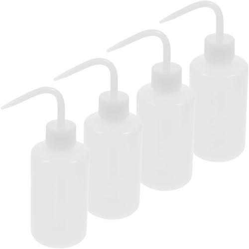 DECORNIJIA Botellas de Lavado para Líquidos de Laboratorio, 4 Frascos Plásticos Flexibles de 250 Ml Escala, Botellas Blancas para Limpieza, Pruebas y Riego Reutilizable