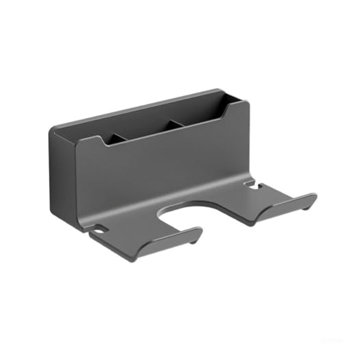 Almacenamiento conveniente para el cuidado del cabello, soporte para secador de pelo montado en la pared con almacenamiento de maquillaje (gris)