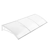 Vordach für Haustür 270 x 98.5cm, Pultbogenvordach für Haustür aus Aluminium Rahmen und 5mm Polycarbonat, Transparentes Vordach Hauseingang, Weiß