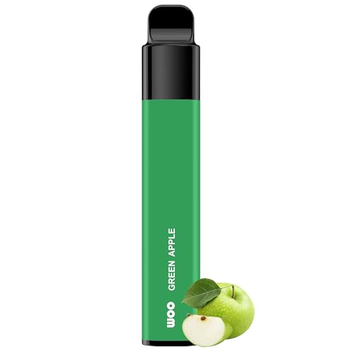 WOO 電子タバコ 使い捨て VAPE シーシャ ベイプ 1本入り 爆煙 持ち運び 大容量 水蒸気タバコ ニコチンなし タールなし 禁煙補助に最適 青りんご