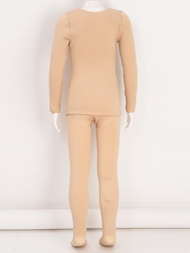 easyforever Kid Girl Thermal Underwear Set Dancewear Long Johns Tops With Leggings For Ballet Gymnastics Training Performance A Nude 3-6 Years4