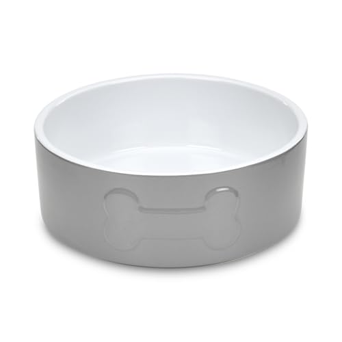 Petface Bone Ceramic Pet Bowl for Feeding and Watering, Suitable for Both Dogs and Cats, Grey/White, 20 cm (Pack of 1)