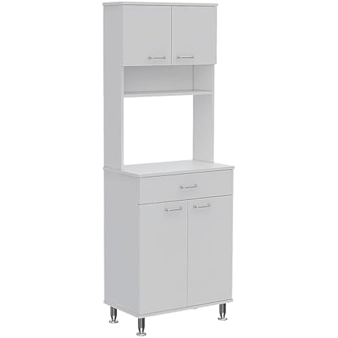 TUHOME Della 66 Kitchen Pantry with Countertop, Closed & Open Storage -White Cover