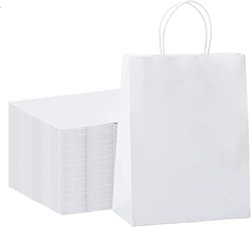 Image of Aakriti White Craft Paper Gift Bags with Handles - Small Shopping Bags for Boutiques, Retail Stores, Merchandise, Small Business, Party Favors & Gift Packaging - Recyclable & Eco-Friendly Bulk Pack (8 inch x 3 inch x 9.5 inch, 25 Pcs)