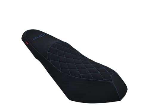 Housse de selle SYM VF 185 noire coutures bleues pour trajets urbains quotidiens