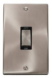 Image of Click Deco VPSC502BK Satin Chrome Ingot’ 45A 2 Gang Single Cooker Switch Black Insert … …